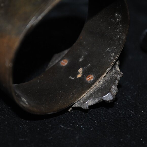 Rare Antique Victorian Mourning Vulcanite Bacchante Cameo Wide Cuff Bracelet - Picture 10 of 14